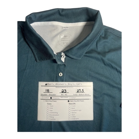 asics Mens Polo Steel Blue/Green with Pin Dot Pattern XXL (See Measurements) - Picture 2 of 5